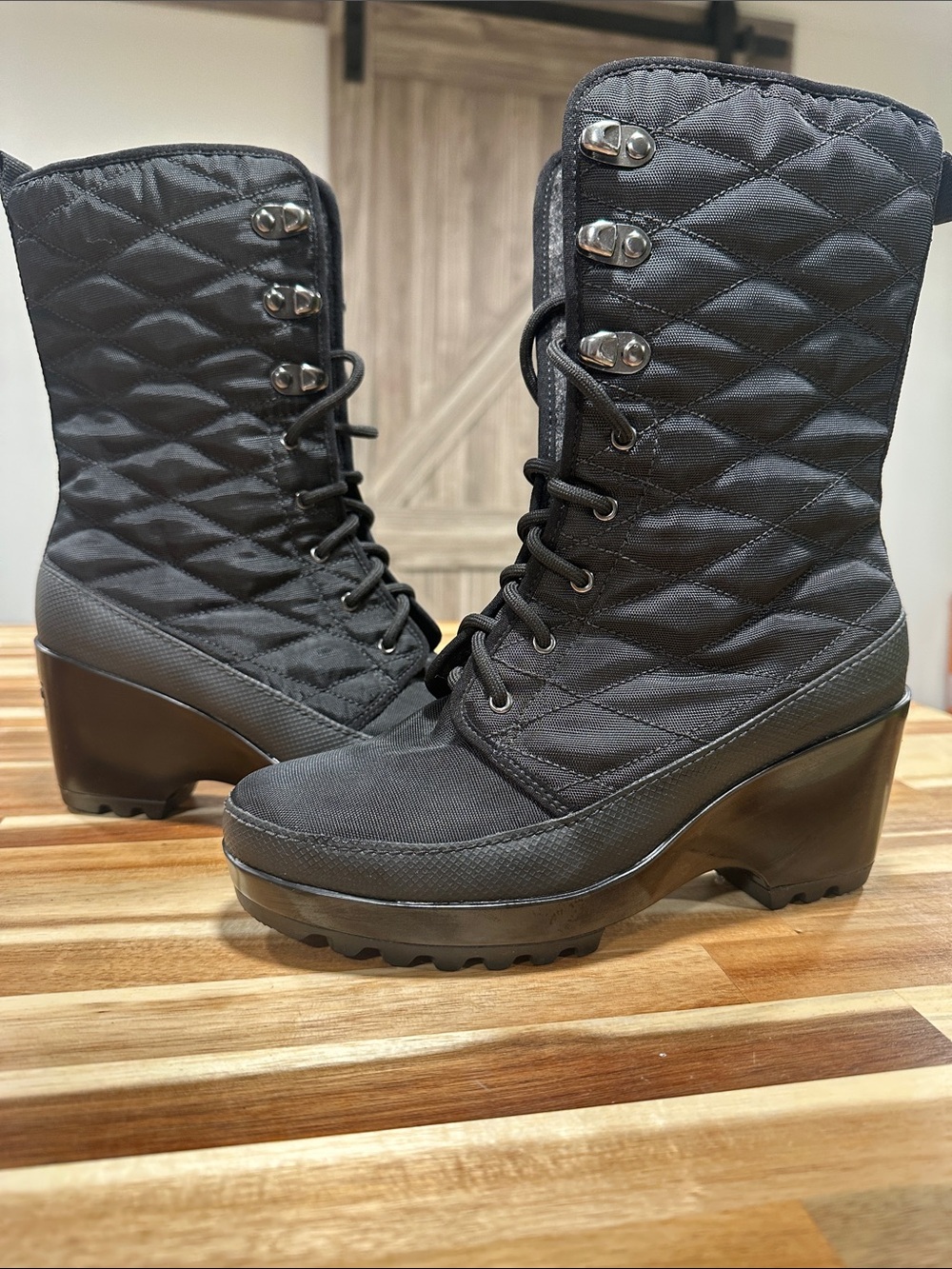 Rockport Black Quilted Lace-Up Wedge Boots 471